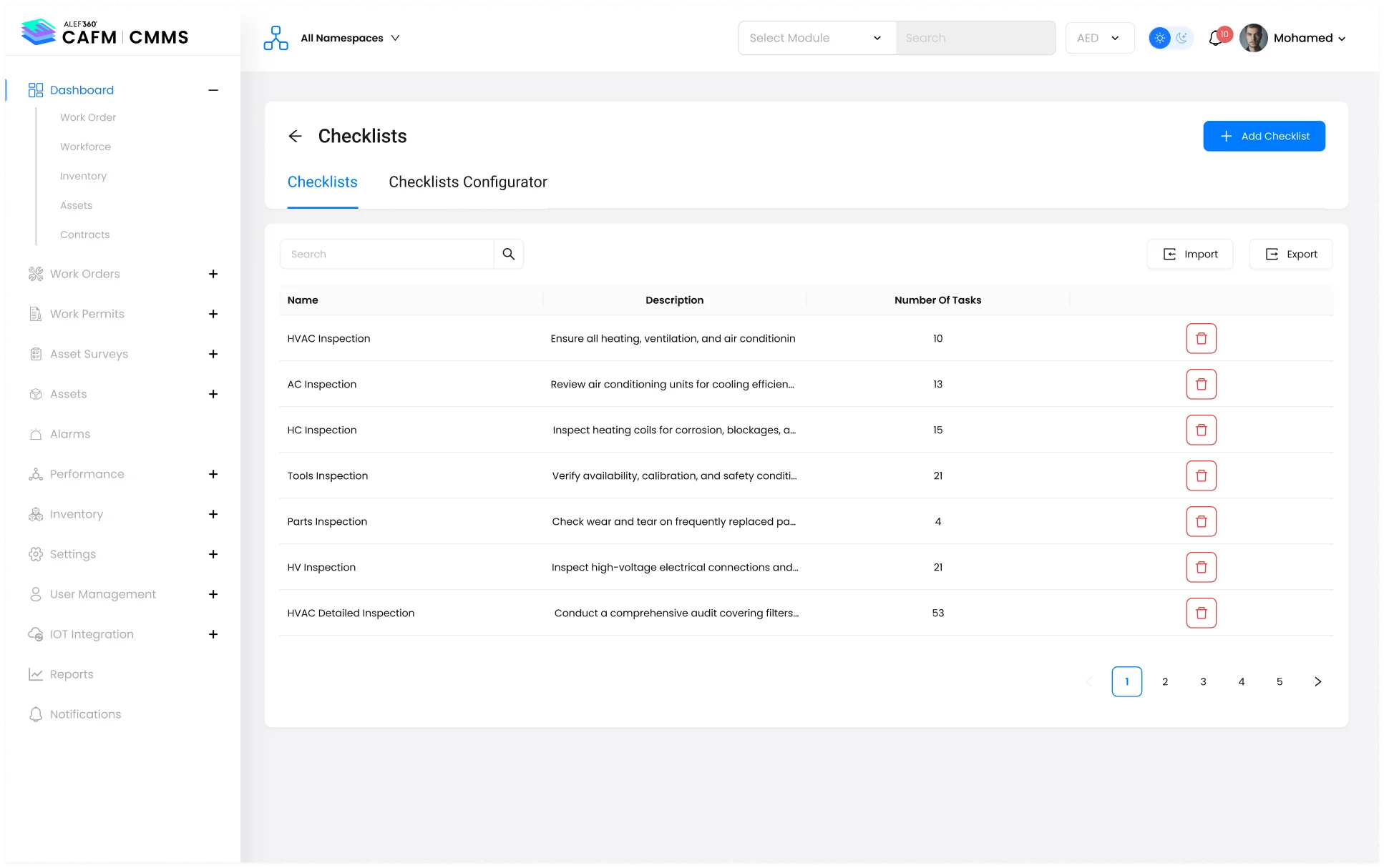 Disrupt-X ALEF 360 CAFM inspection checklists configurator for HVAC audits and facility maintenance tasks