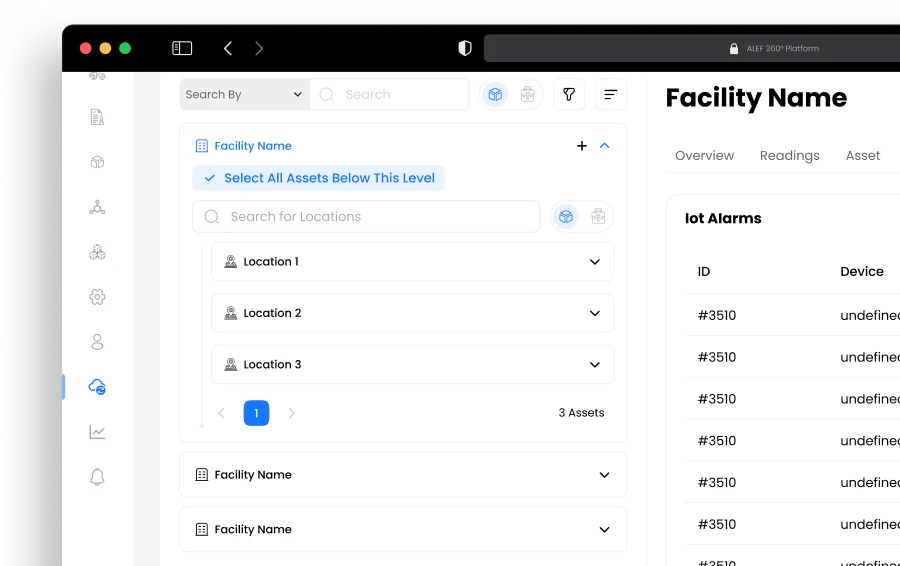Disrupt-X ALEF 360 CAFM multi-level facility location tree and spatial asset hierarchy navigator