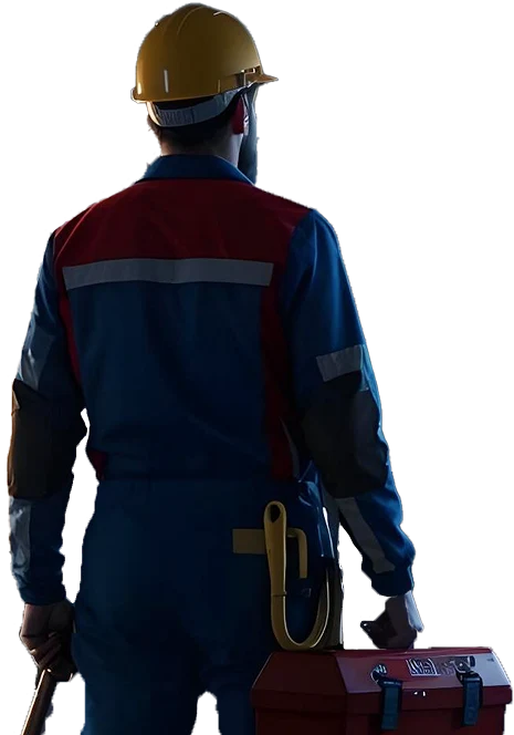 Facility maintenance technician wearing hardhat and carrying toolbox for Disrupt-X CAFM CMMS operations