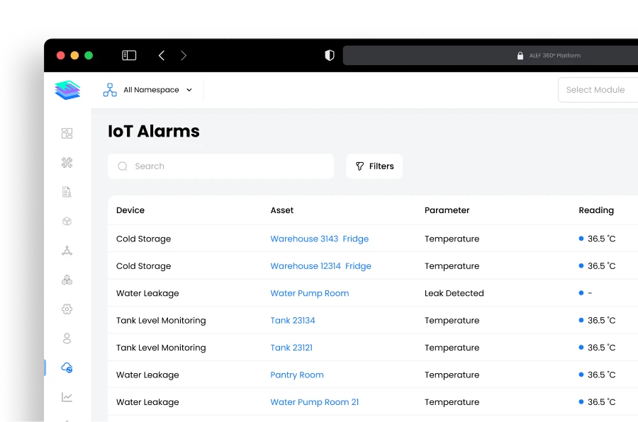 Disrupt-X ALEF 360 CAFM IoT alarms log triggering inspection workflows for cold storage and water leakage