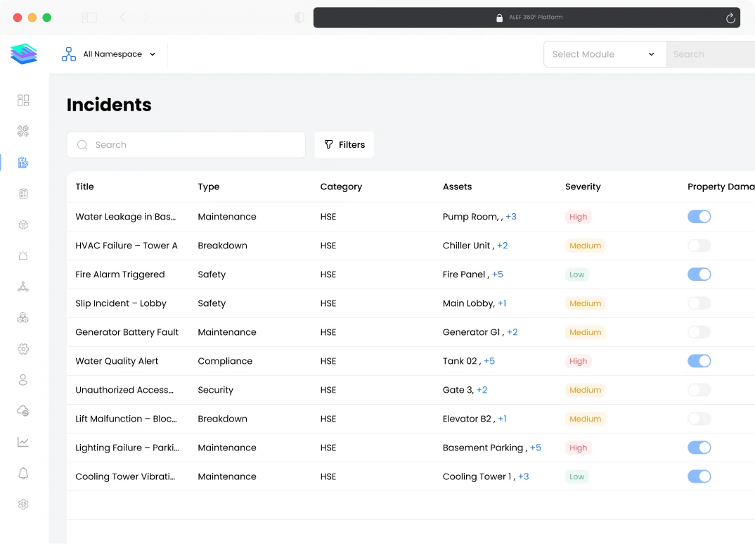 Disrupt-X ALEF 360 HSEQ central incidents log tracking facility safety, breakdown, and compliance events