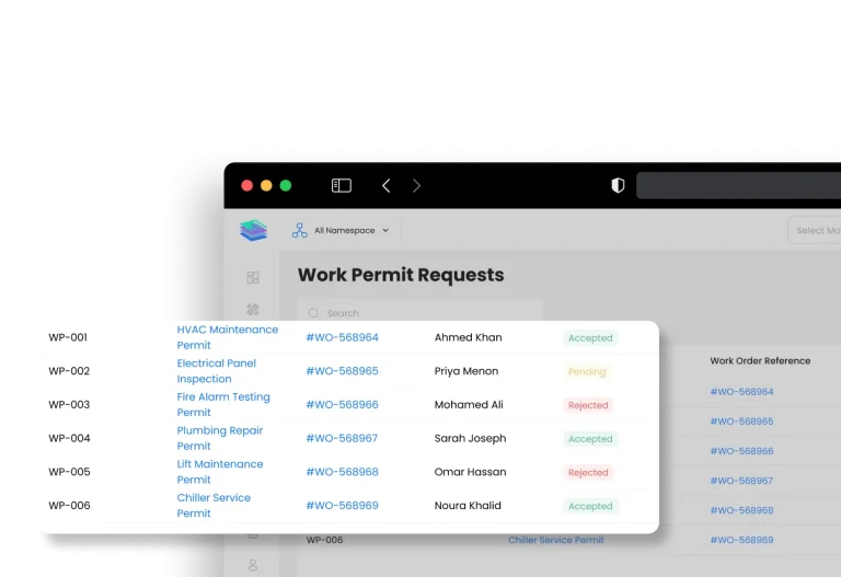 Disrupt-X ALEF 360 HSEQ digital permit to work e-PTW register displaying status approvals and work order links