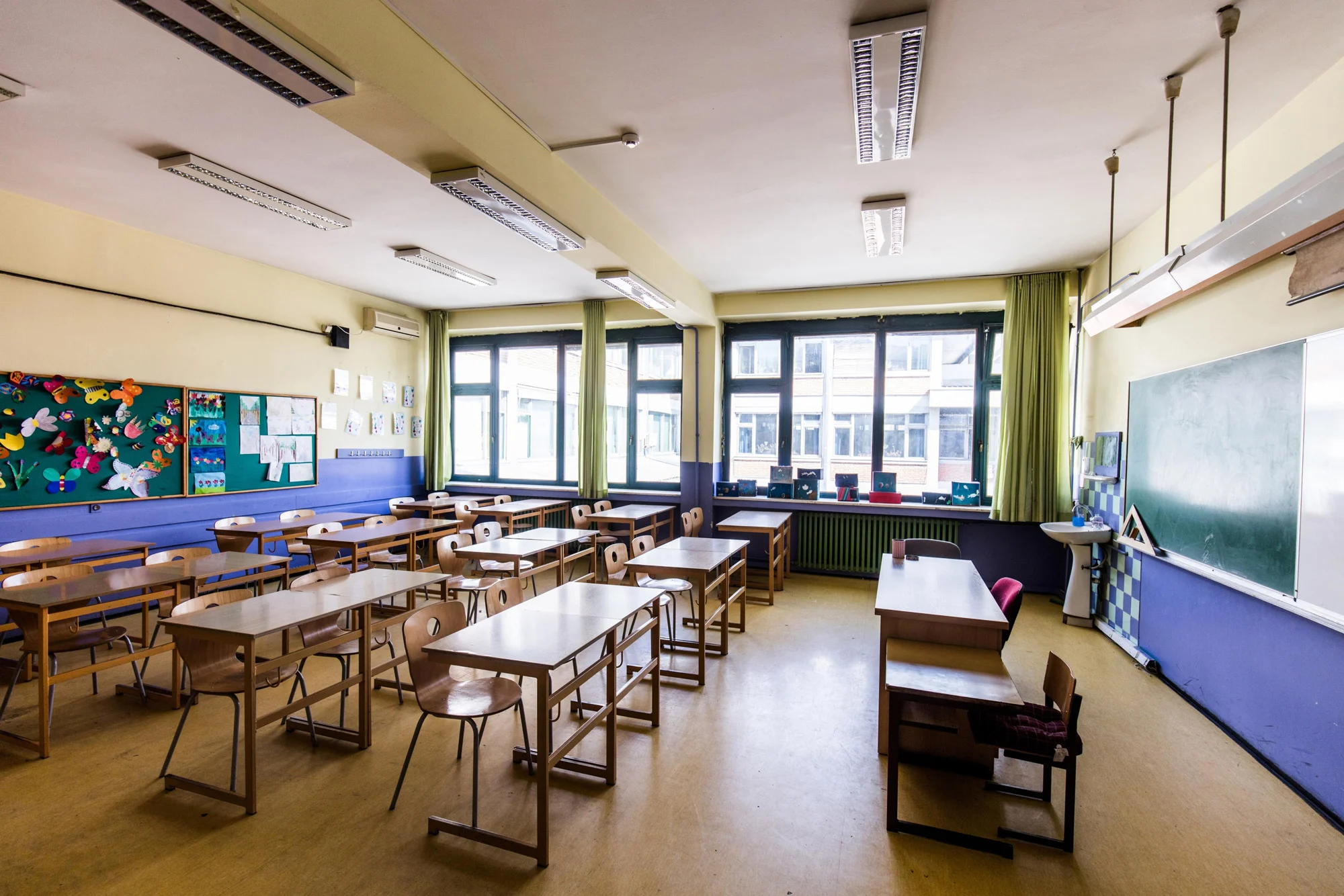 School classroom interior representing educational sector safety audits and environmental compliance in Disrupt-X HSEQ
